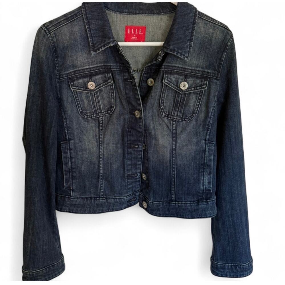 Y2K Faded Dark Wash ELLE Jean Jacket Streetwear Going Out Denim- Size Medium